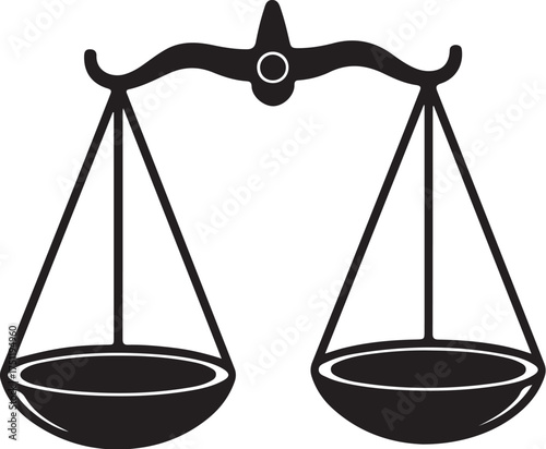 Black silhouette of a balance scale with empty pans on a white background scales of justice weighing also transparent background