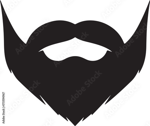 Black Silhouette of a Full Beard and Mustache with Pointed Sideburns Keywords: beard, mustache, facial hair, grooming, man, male, style, fashion, hipster, barber, also transparent background