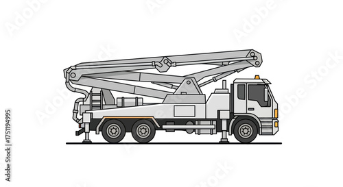 Concrete Pump Truck: Heavy Construction Vehicle with Extendable Boom.