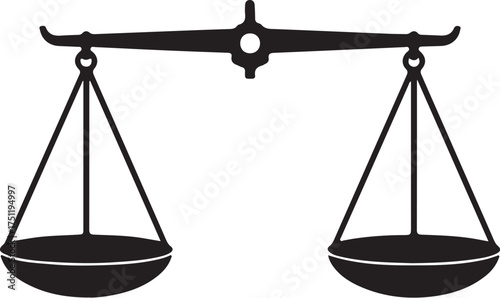 Black silhouette of a vintage balance scale with two empty pans on a white background justice also transparent background