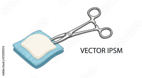 Stainless steel medical clamp firmly gripping a blue and white gauze pad.