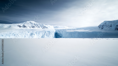 Wallpaper Mural Frozen landscape: An icy expanse with a glacial wall and mountain peaks under a cloudy sky, showcasing the untouched beauty of a polar region. Torontodigital.ca