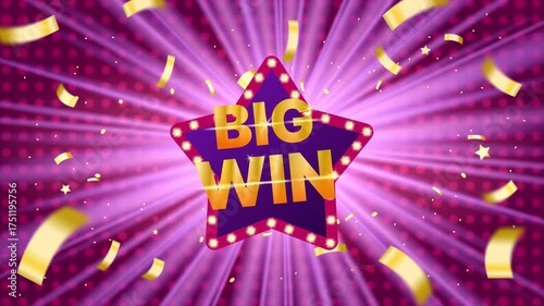 Big Win Celebration Screen with Confetti and Star Lights
