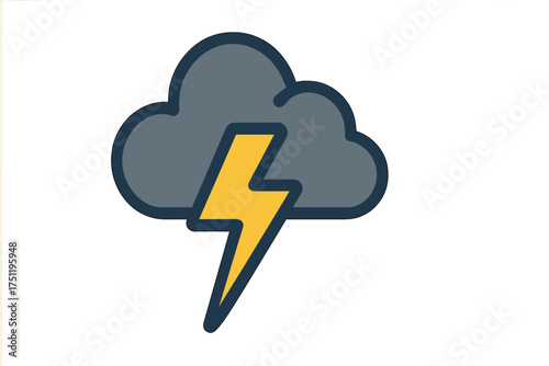 Dark gray cloud with yellow lightning bolt symbol for stormy weather forecast