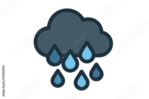Dark rain cloud with falling blue water drops symbolizing weather forecast or climate change