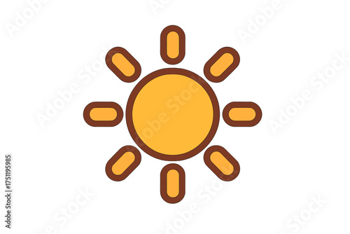 Minimalist stylized sun symbol with rounded rays and warm yellow color palette