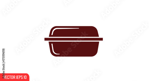 Simple dark red icon of a closed rectangular food container with a lid.