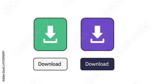 Modern collection of colorful download buttons and icons for user interface design on websites and apps