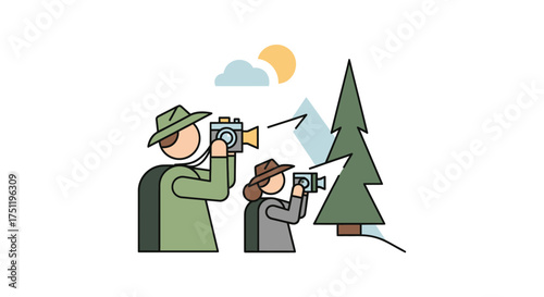 Outdoor nature photographers capturing scenic views with cameras.