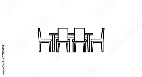Simple Black and White Dining Table with Four Chairs.