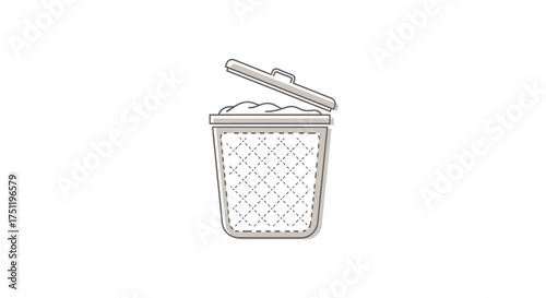 Line art drawing of a full trash can with an open lid.
