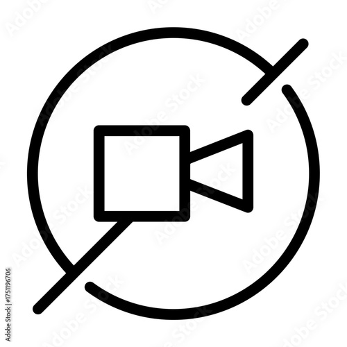 Line vector icon showing crossed video camera, indicating filming prohibition area.