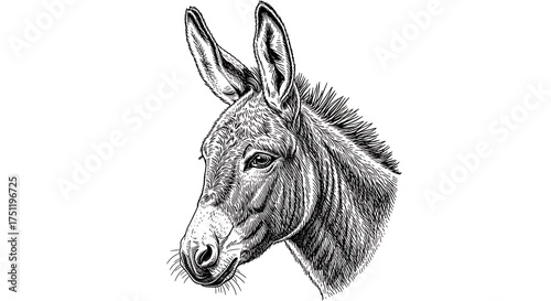 Detailed Donkey Portrait - A Striking Black and White Illustration.