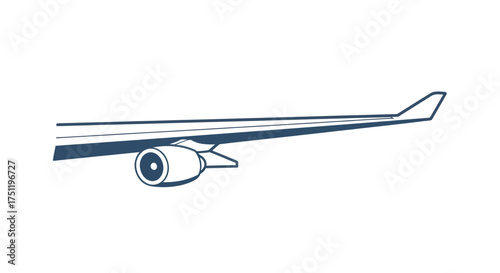 Detailed airplane wing with powerful jet engine illustration.