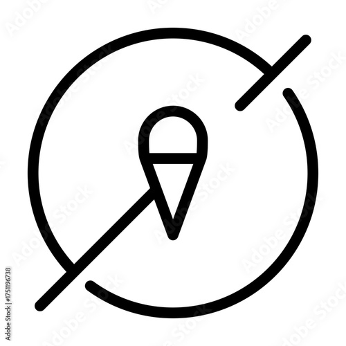 Outline vector showing a crossed ice cream symbol, representing food restriction area.