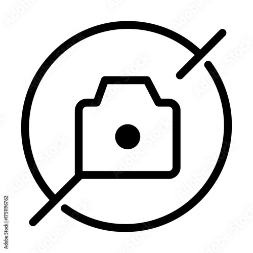 Line art icon of a crossed camera, used to indicate photography is not allowed in restricted zones.