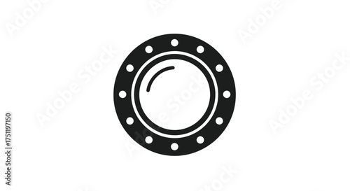 A simple black icon of a round ships porthole with rivets and a glass highlight.