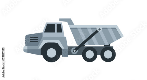 Gray Dump Truck with Striped Bed Heavy Duty Vehicle.
