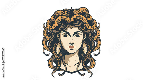 A detailed portrait of a mythical gorgon with snakes for hair