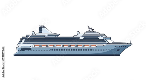 Large Cruise Ship Illustration with Multiple Decks and Detailed Features.