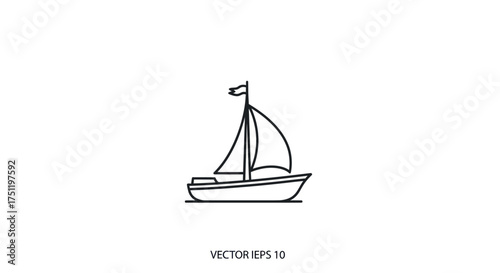 Simple Line Art Illustration of a Sailboat with a Flag.