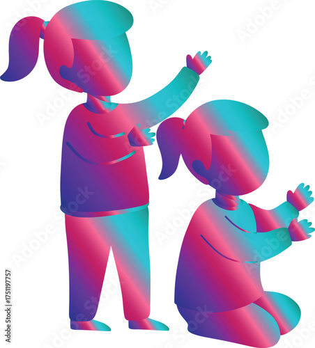 Two Girls Playing in Pink and Blue