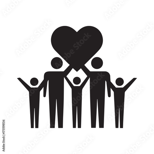 Community icon, people with heart symbol for charity, love, unity and harmony society in a glyph pictogram illustration
