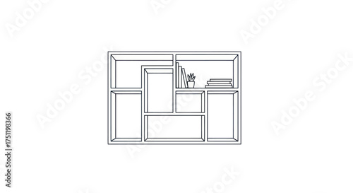 Modern Modular Wall Shelf Unit with Geometric Compartments.