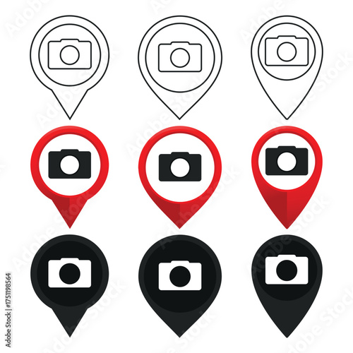 Fényképezés Pin pinter with a camera icon. Illustration vector