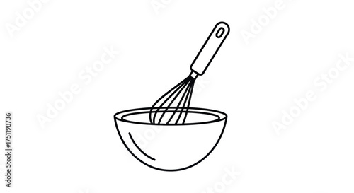 Simple Line Art of Whisk Mixing in Bowl.
