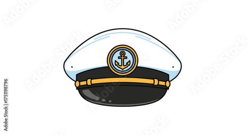 Nautical Captains Hat with Anchor Emblem and Gold Band.