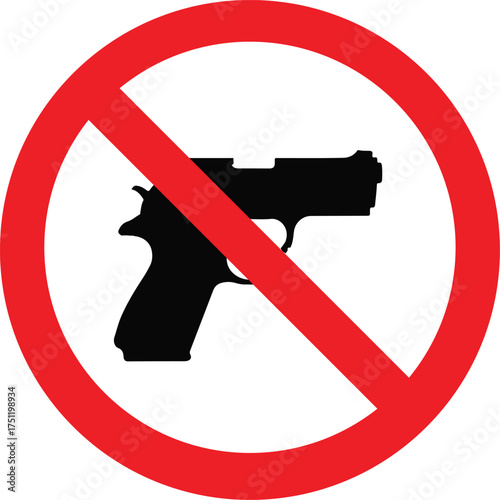 No Guns Allowed Sign Red Circle Prohibition Symbol.Stop gun violence symbol prohibition sign vector illustration vector.