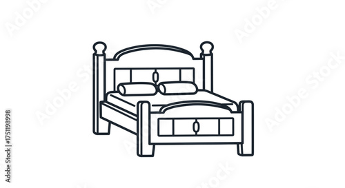 Line Art Illustration of a Classic Four-Poster Bed with Pillows.