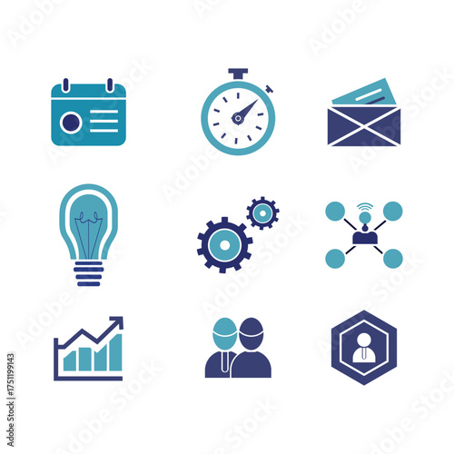 Modern flat design business icons for professional use