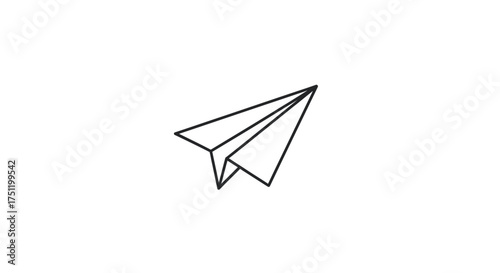 Simple Black and White Paper Airplane Illustration.