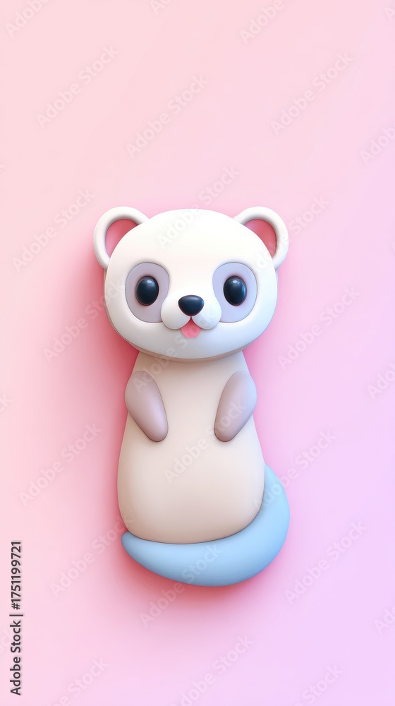 Obraz premium Adorable Cartoon Ferret on Pink Background - Cute Animal Illustration.