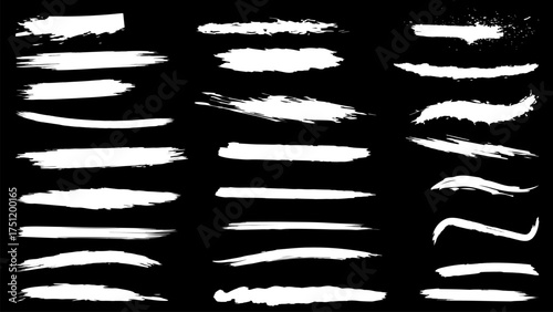 White Grunge Brush Stroke Vector Set – Dry Paint Lines, Abstract Ink Texture, Hand Drawn Brush Strokes, Rough Paint Overlay Pack