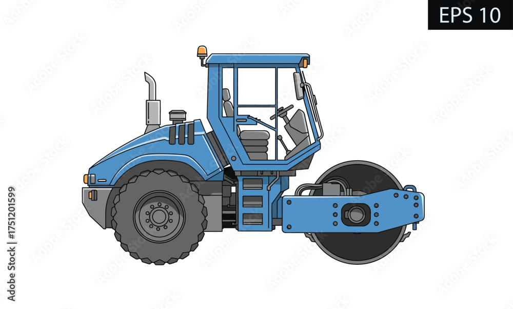 Fototapeta premium Blue Road Roller Vector Illustration for Construction Projects