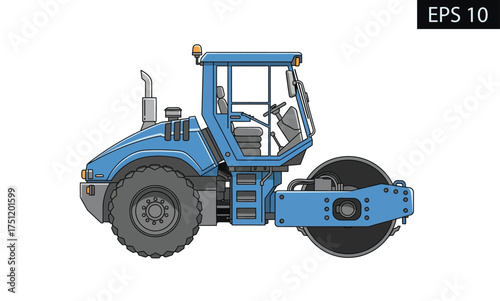 Blue Road Roller Vector Illustration for Construction Projects