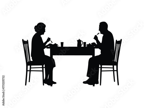 silhouette of grandparents having dinner