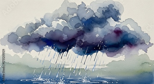 Watercolor Rainstorm - A Serene Depiction of Natures Power.