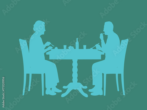 silhouette of grandparents having dinner