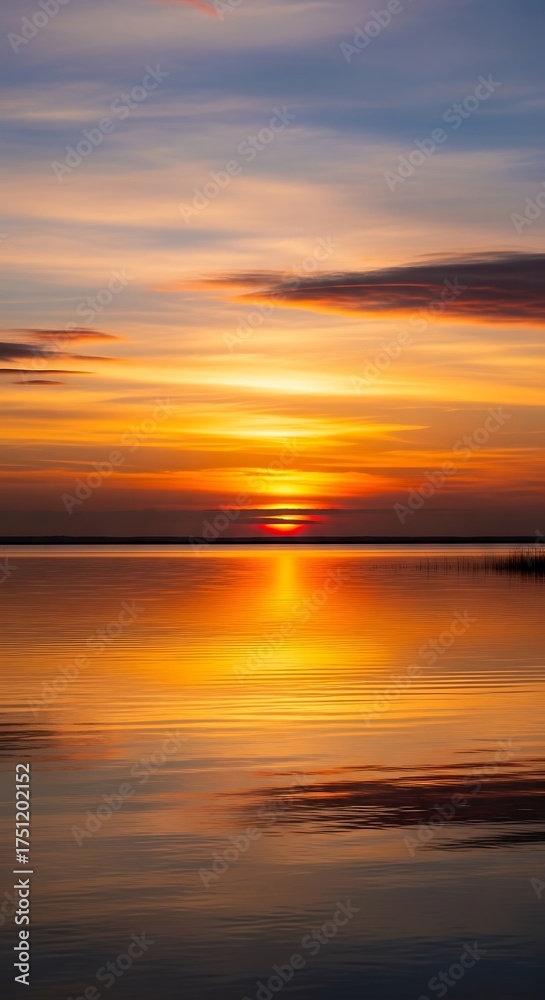 Fototapeta premium Golden Hour Reflection - Serene Sunset Over Calm Waters.