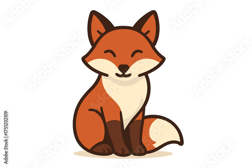 Stylized red fox character sitting peacefully with a happy expression and closed eyes