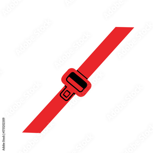 Stylized Red Seatbelt with Black Buckle and Adjuster, Safety Concept