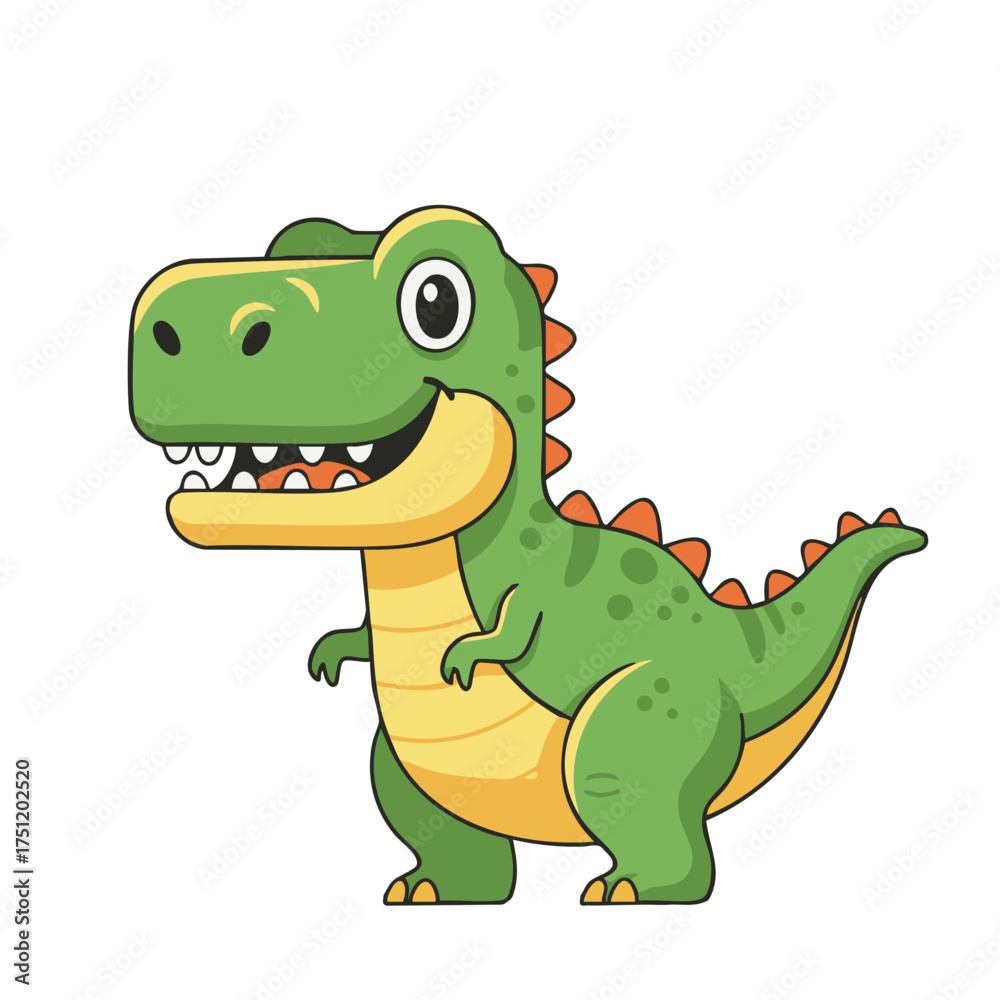 Fototapeta premium Cartoon Tyrannosaurus Rex with Orange Spikes and a Friendly Smile