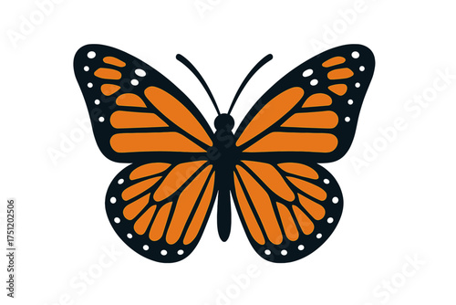 Stylized Monarch butterfly with iconic orange and black wings isolated on white