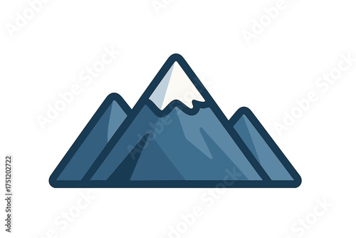Minimalist mountain range peaks with snow cap and bold dark blue outlines