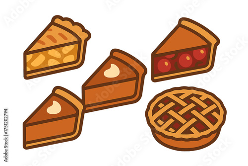 Assortment of traditional baked dessert pies and slices for holidays and celebrations
