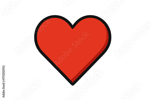 Simple red heart shape with thick black outline isolated on white background